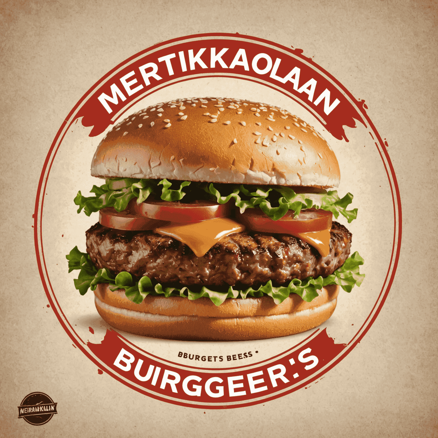 Mertikanolan Burgers logo featuring a juicy marbled beef burger with fast delivery icon
