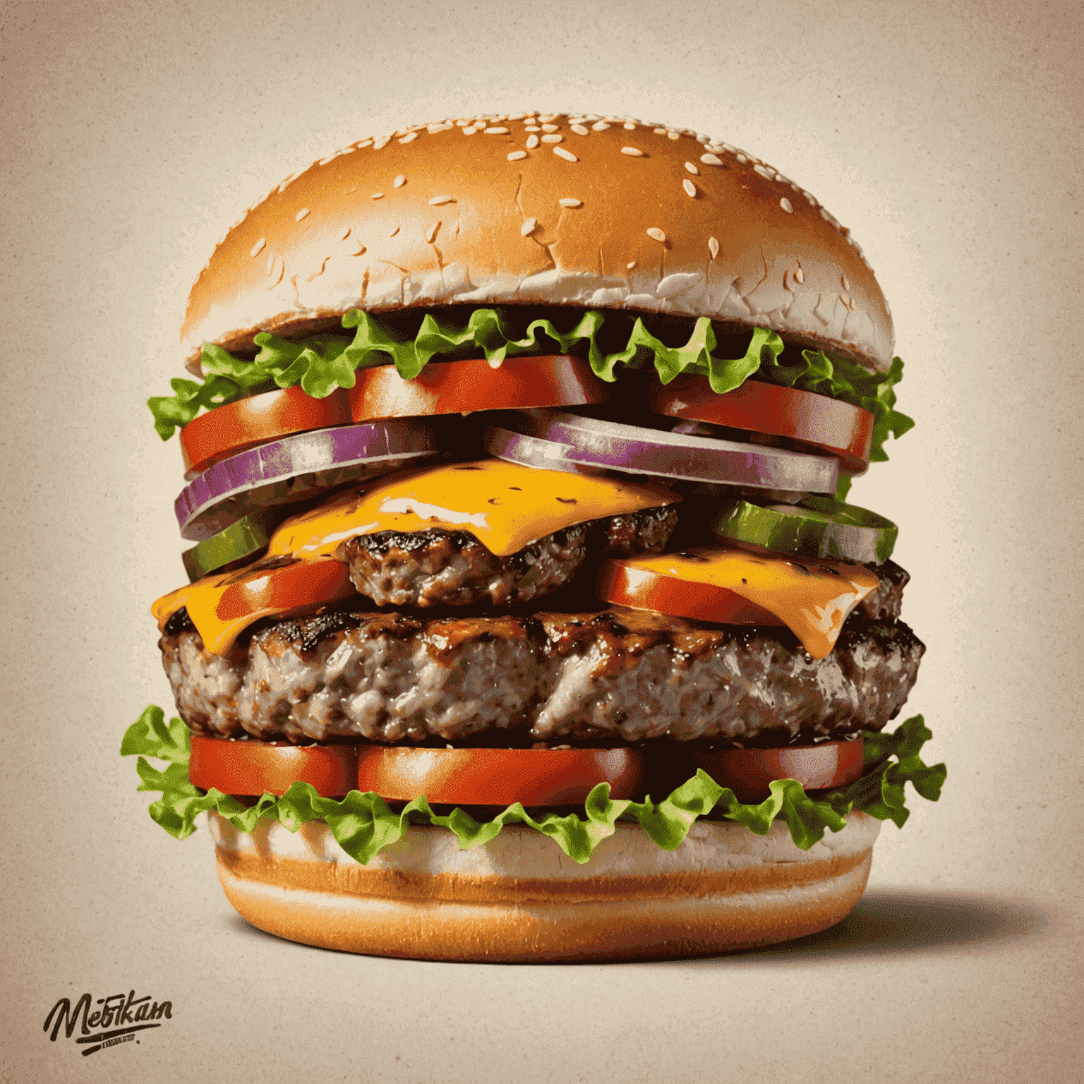 Mertikanolan Burgers logo featuring a juicy marbled beef burger with fast delivery icon