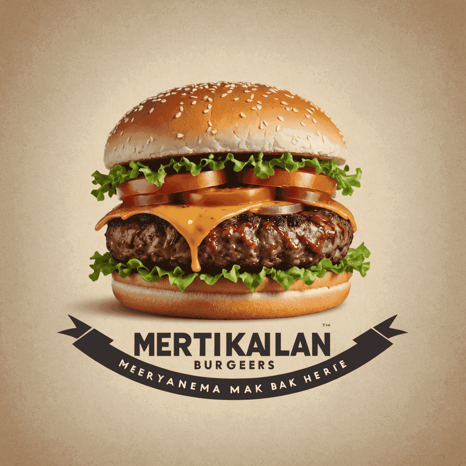 Mertikanolan Burgers logo featuring a juicy marbled beef burger with fast delivery icon