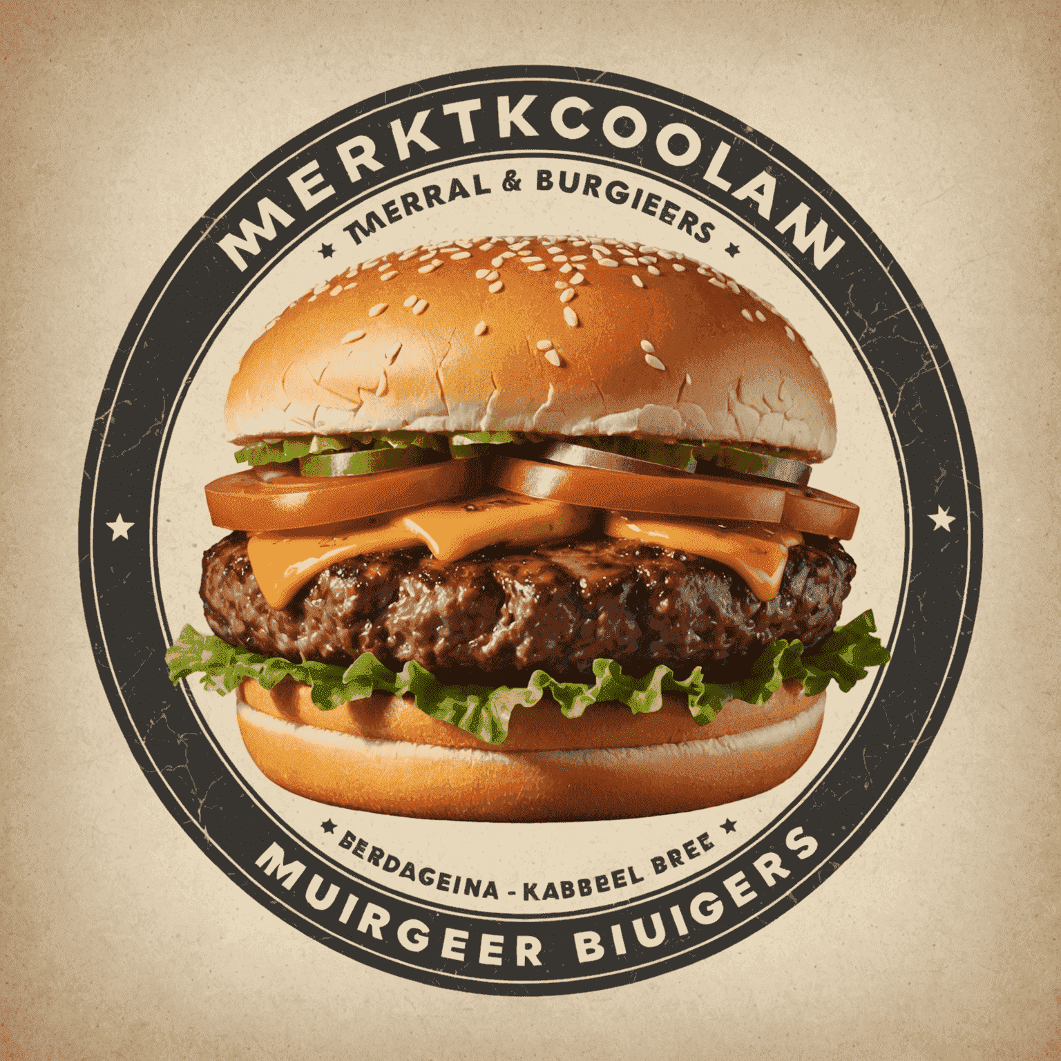 Mertikanolan Burgers logo featuring a juicy marbled beef burger with fast delivery icon
