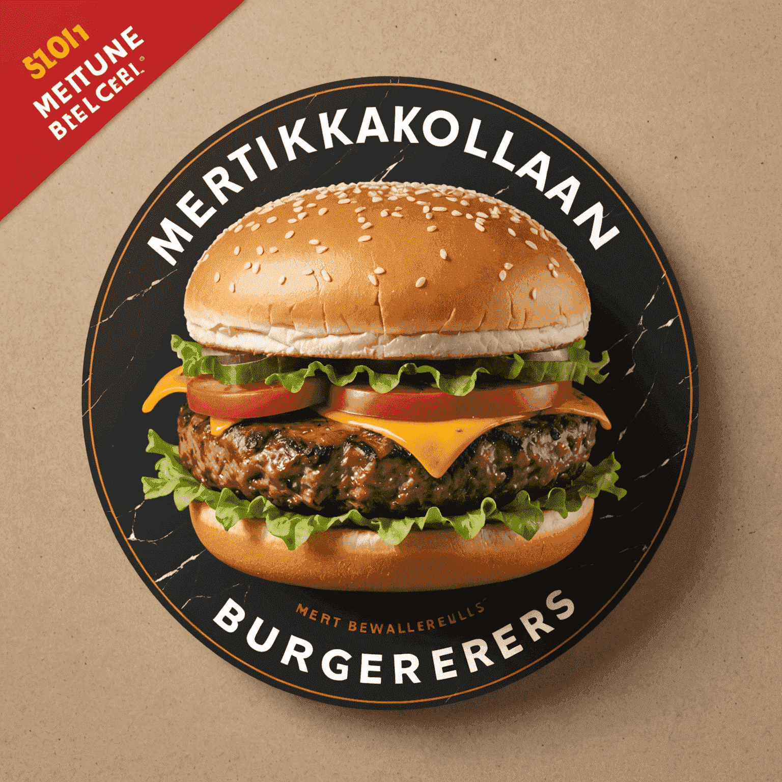 Mertikanolan Burgers logo featuring a juicy marbled beef burger with fast delivery icon