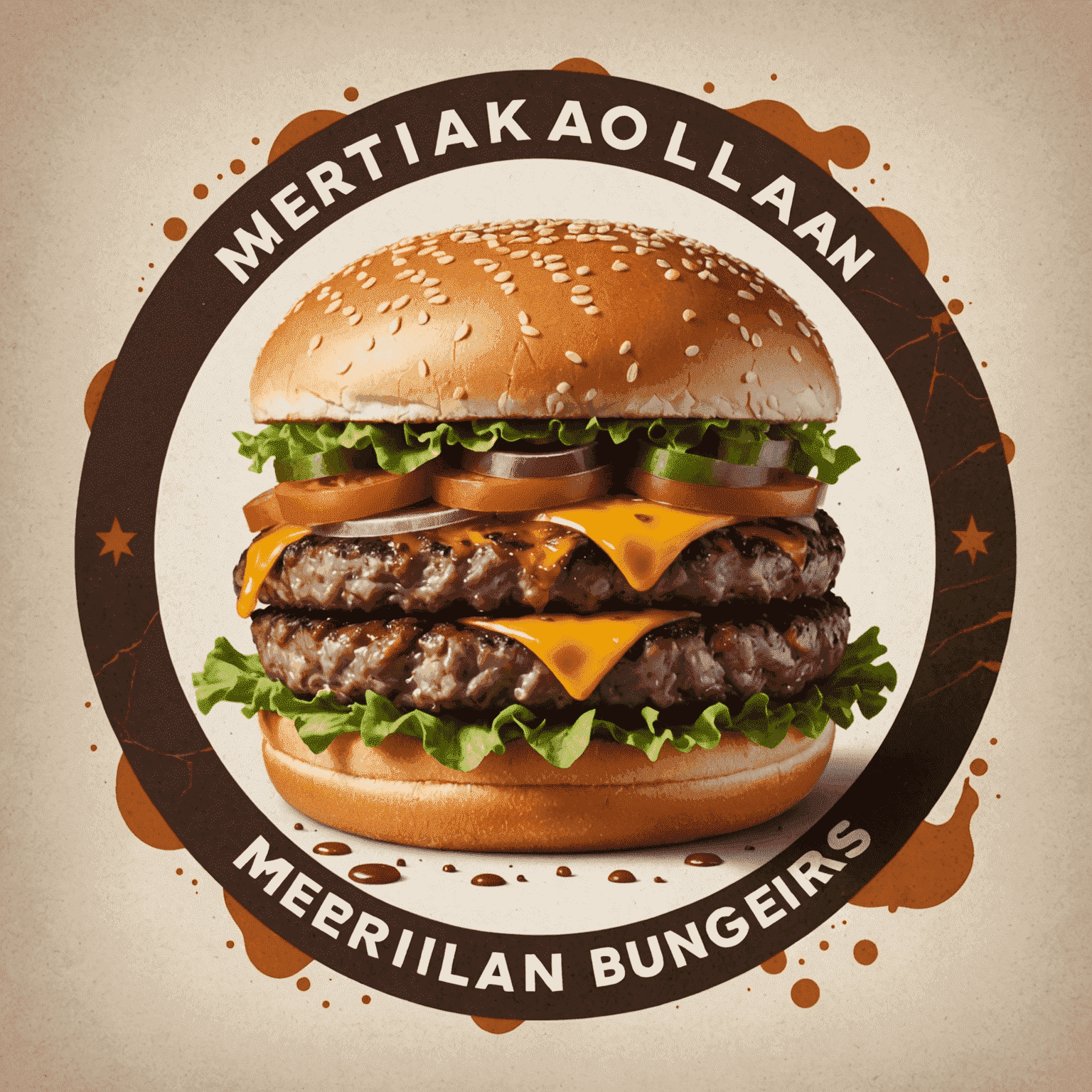 Mertikanolan Burgers logo featuring a juicy marbled beef burger with fast delivery icon