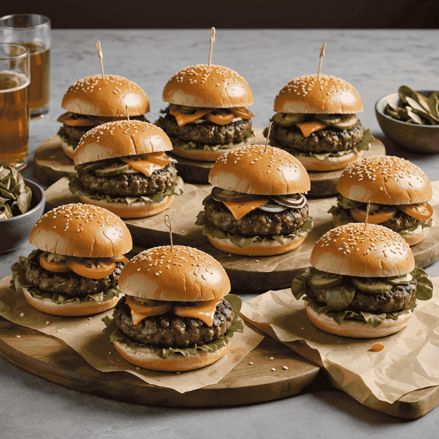 A mouthwatering display of our new seasonal burgers featuring marbled beef patties, colorful local vegetables, and artisanal buns