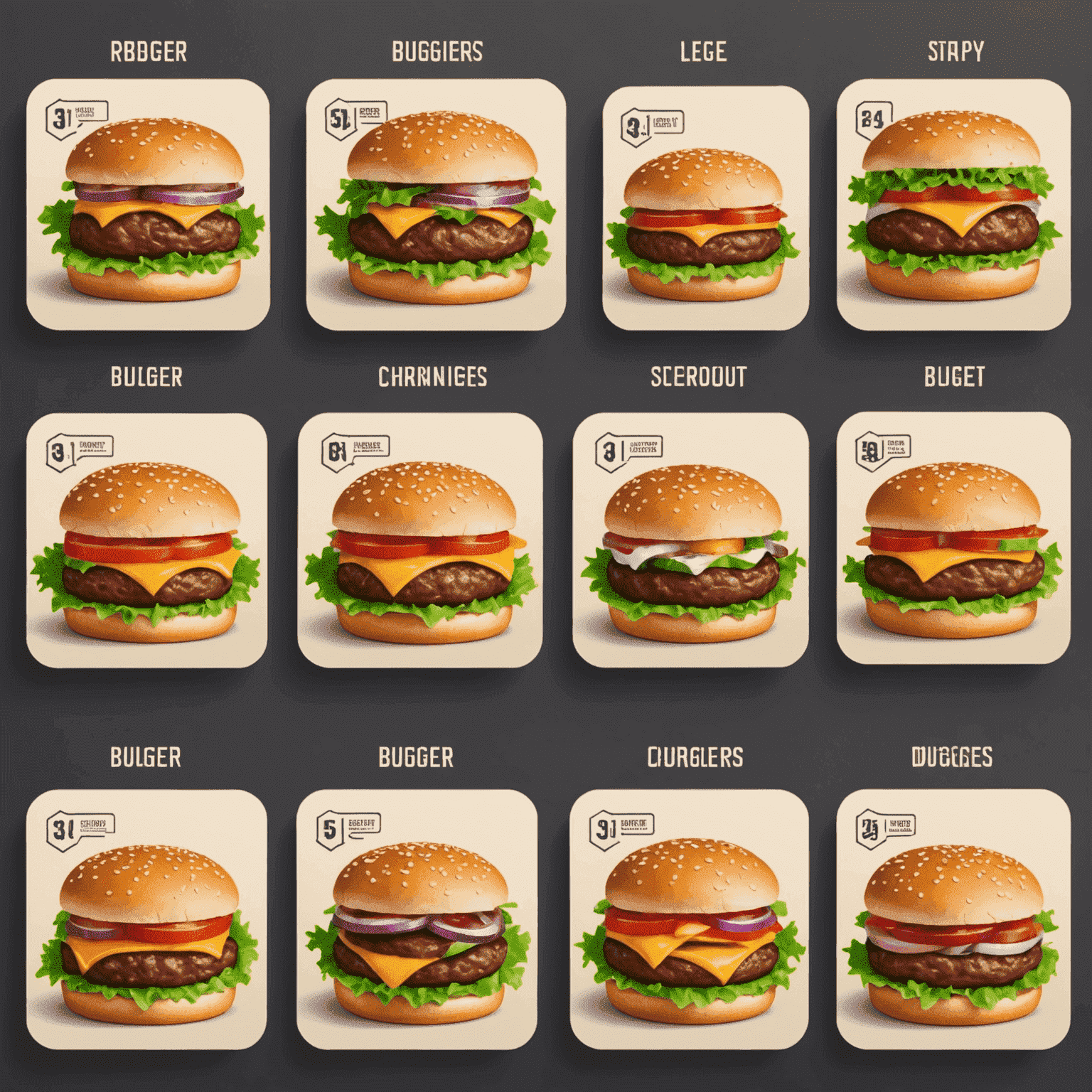 A series of icons showing the step-by-step process of ordering burgers online, from selection to checkout