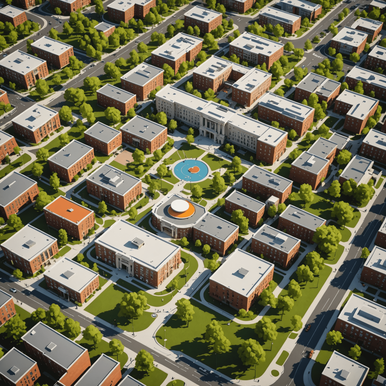 Map of university campus with burger delivery zones, showing academic buildings, dorms, and nearby streets